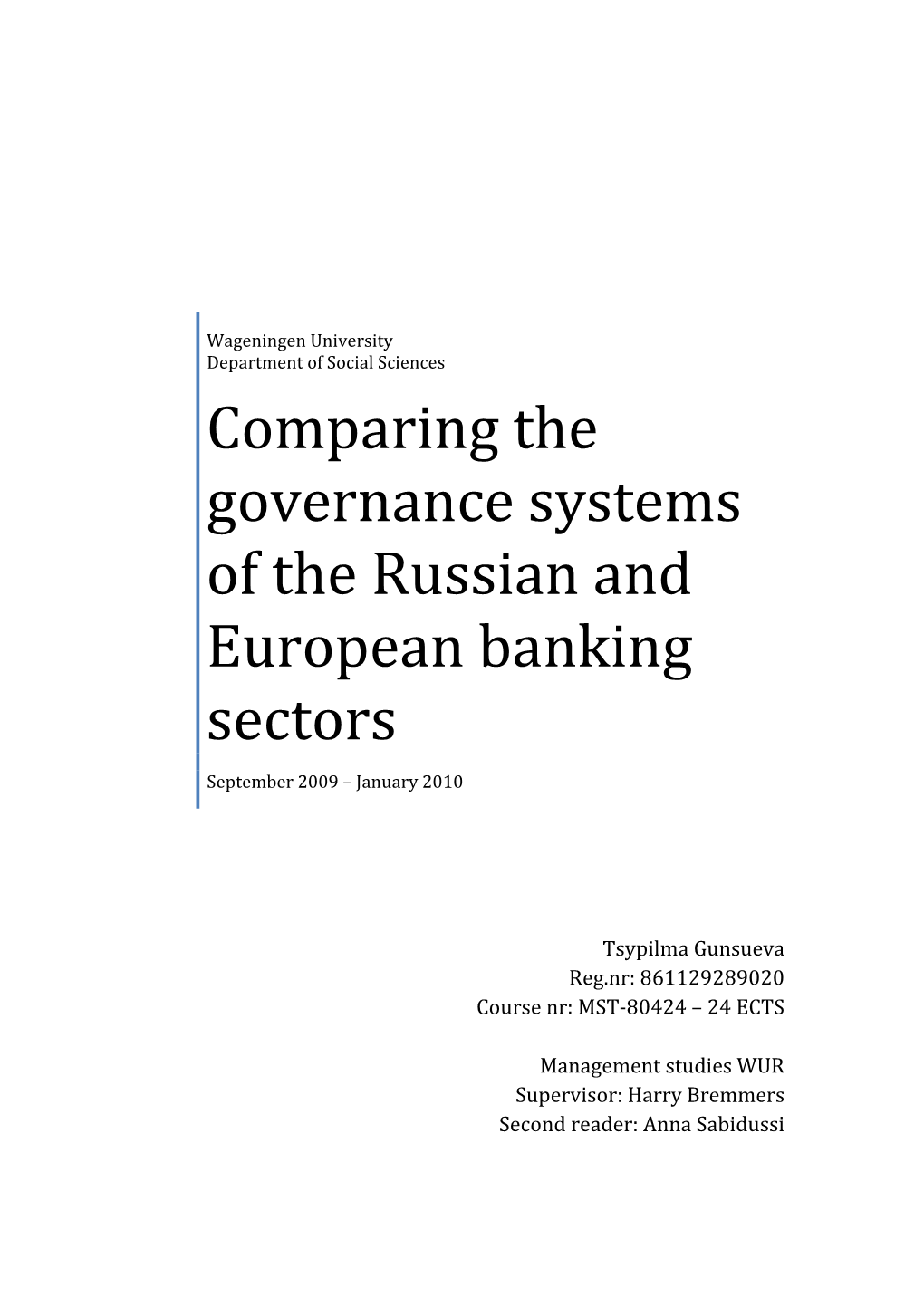 Comparing the Governance Systems of the Russian and European Banking Sectors
