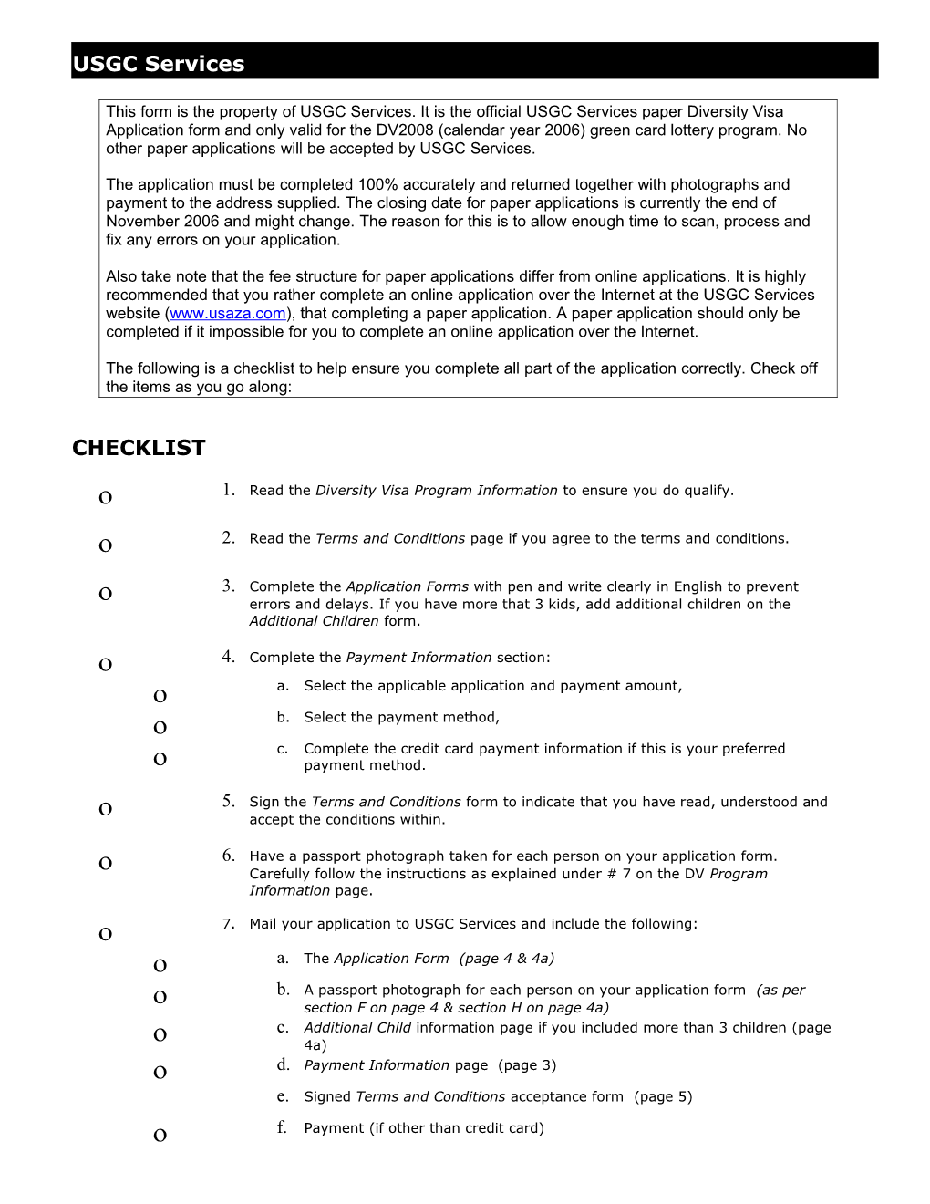 USGC Services - DV2005 Application Form