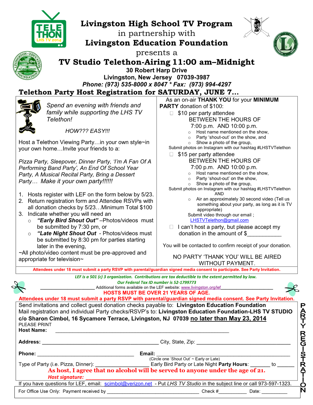 Telethon Party Registration and Invite Forms