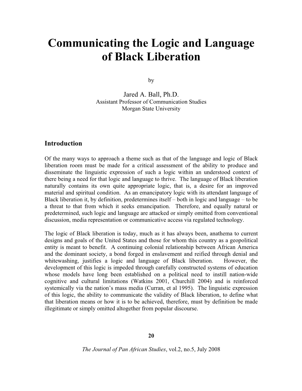 Communicating the Logic and Language of Black Liberation