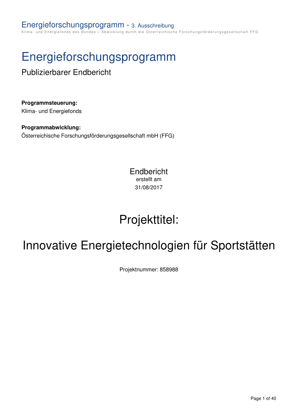 Energieforschungsprogramm Projekttitel