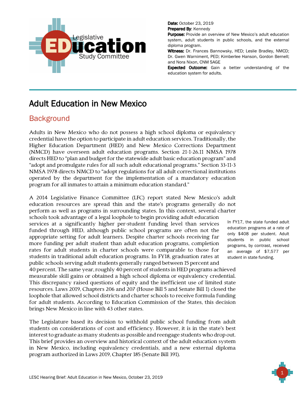 Adult Education in New Mexico Background