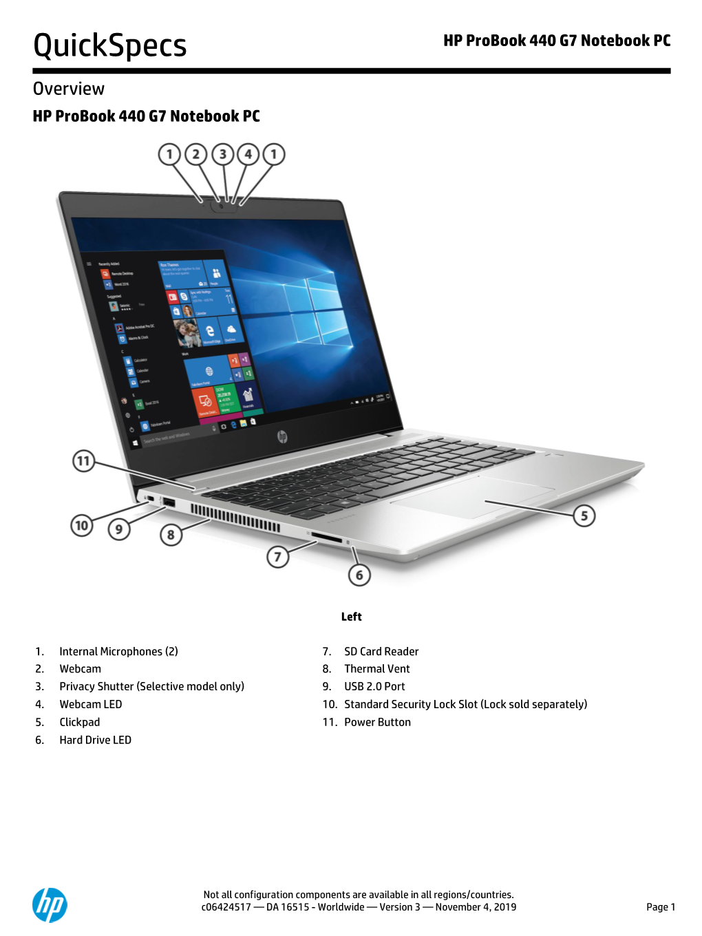 HP Probook 440 G7 Notebook PC Quickspecs