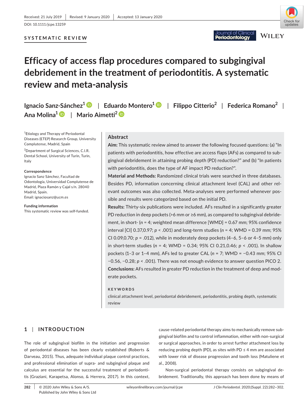 Efficacy of Access Flap Procedures Compared to Subgingival Debridement in the Treatment of Periodontitis