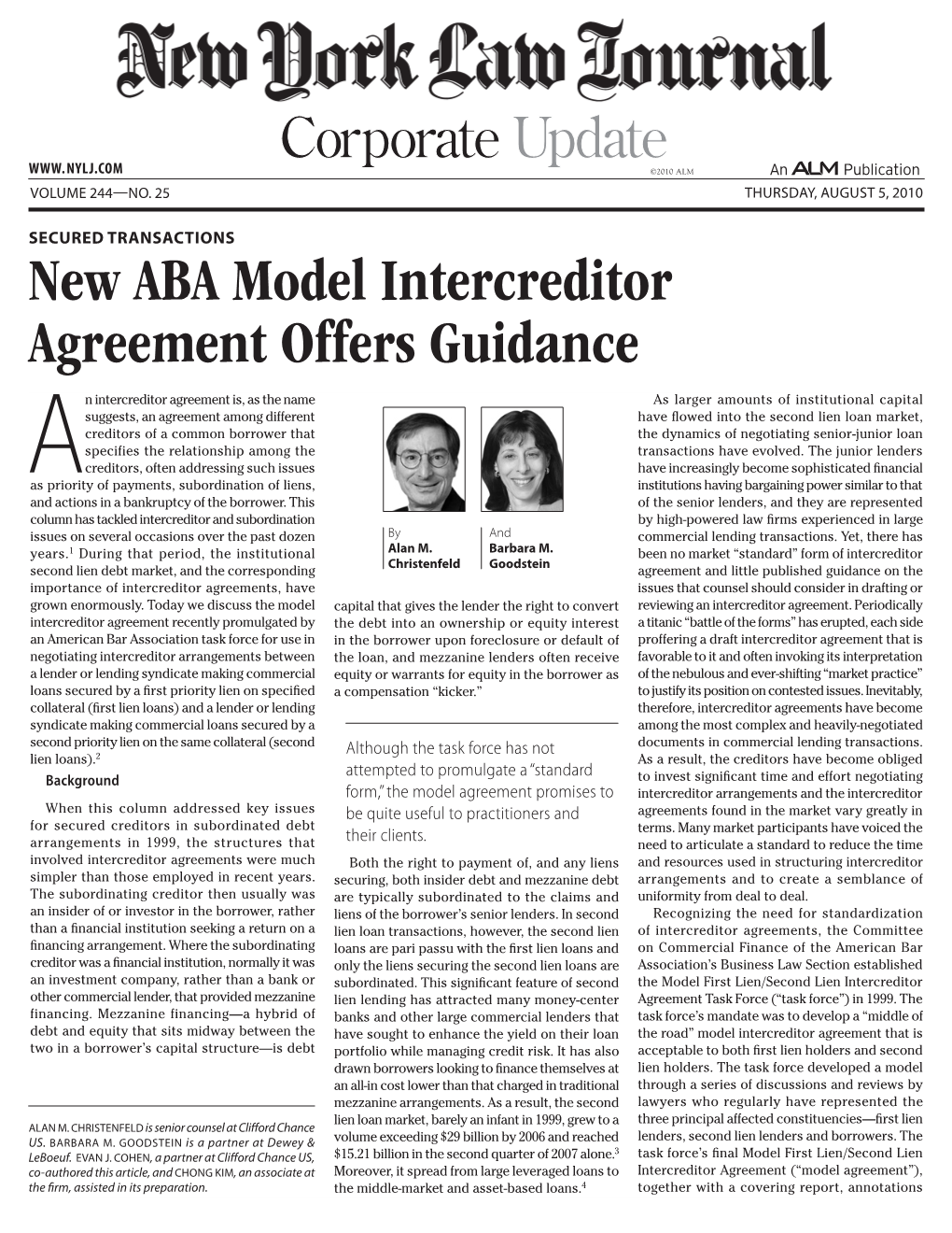 New ABA Model Intercreditor Agreement Offers Guidance