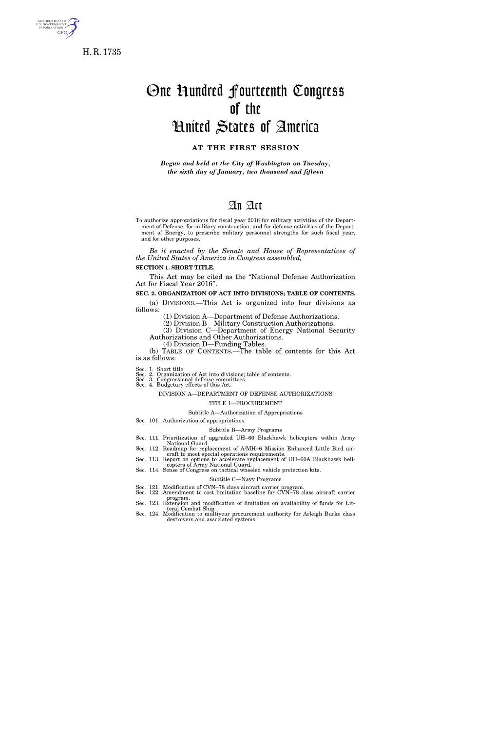 National Defense Authorization Act for Fiscal Year 2016’’