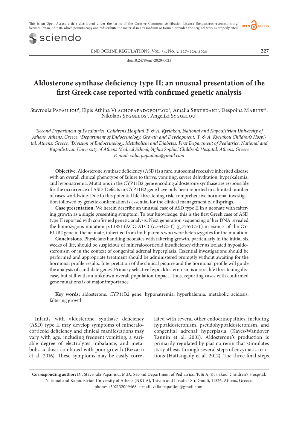 Aldosterone Synthase Deficiency Type II: an Unusual Presentation of the First Greek Case Reported with Confirmed Genetic Analysis