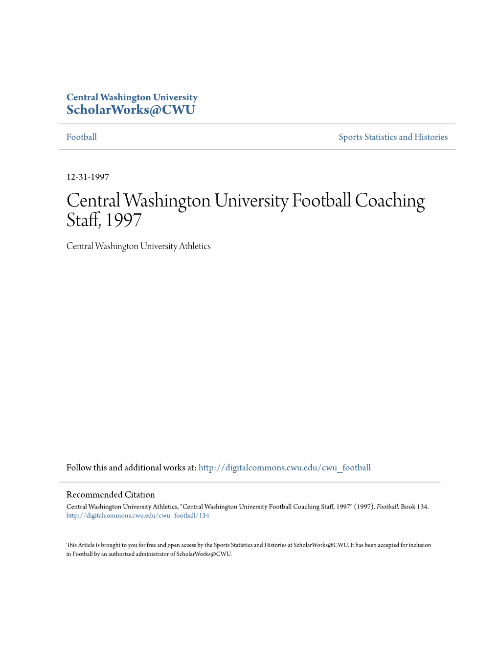Central Washington University Football Coaching Staff, 1997 Central Washington University Athletics