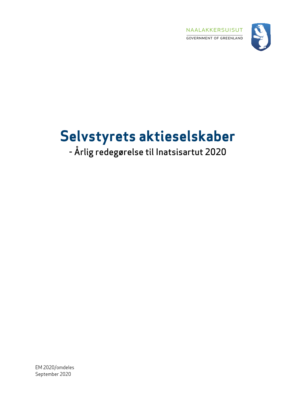 Selvstyrets Aktieselskaber - Årlig Redegørelse Til Inatsisartut 2020