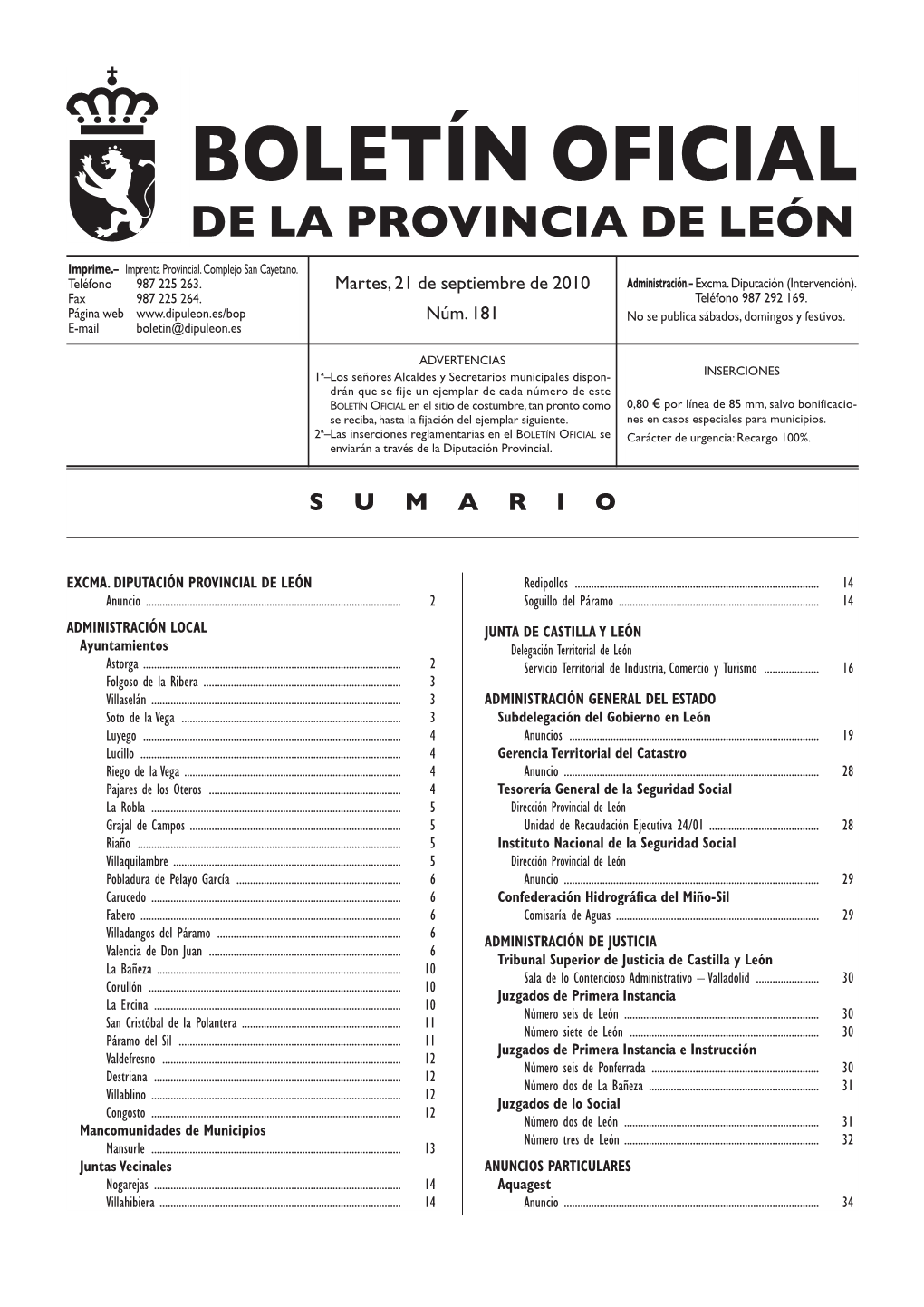 Boletín Oficial De La Provincia De León