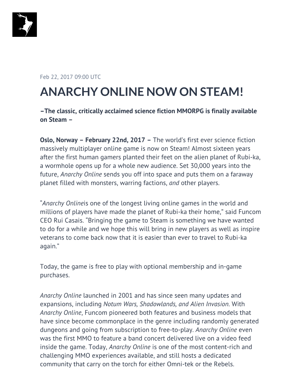 Anarchy Online Now on Steam!