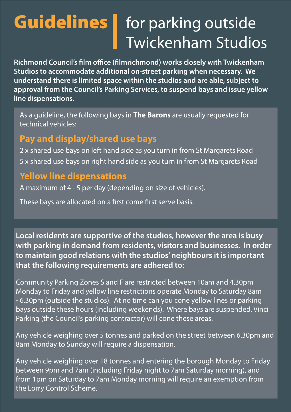 Guidelines for Parking Outside Twickenham Studios
