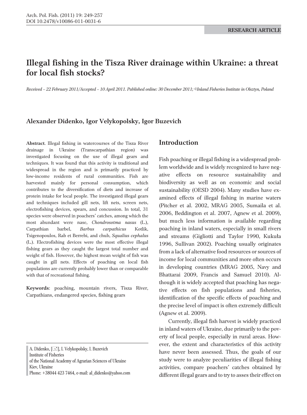 Illegal Fishing in the Tisza River Drainage Within Ukraine: a Threat for Local Fish Stocks?