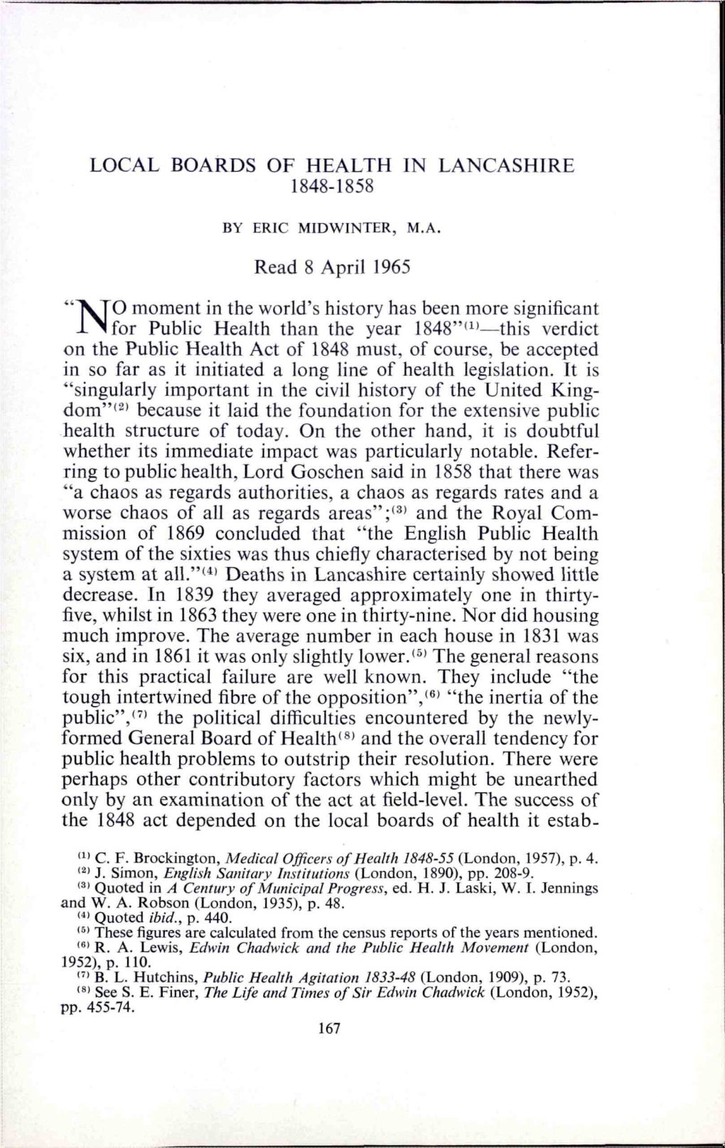 LOCAL BOARDS of HEALTH in LANCASHIRE 1848-1858 Read 8