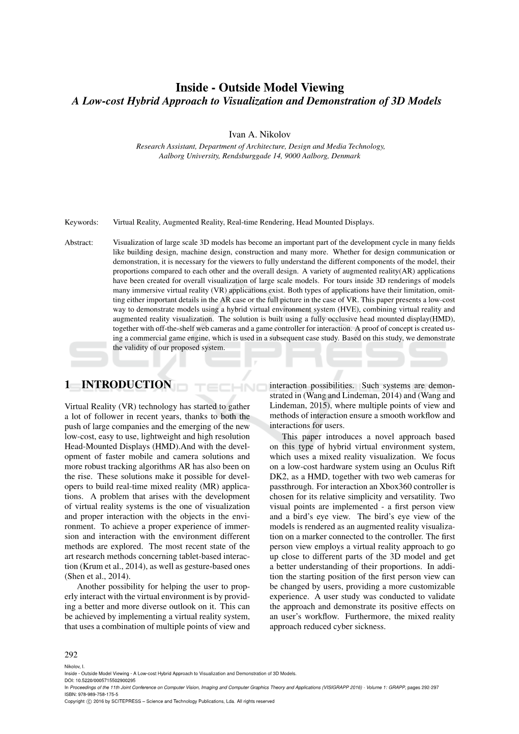 Outside Model Viewing a Low-Cost Hybrid Approach to Visualization and Demonstration of 3D Models