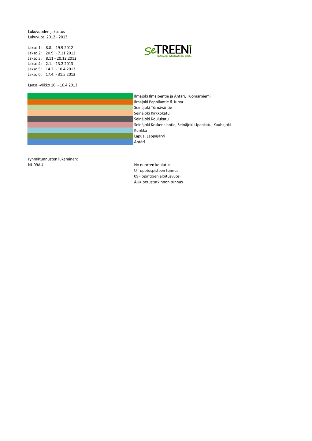 Lukuvuoden Jaksotus Lukuvuosi 2012 - 2013