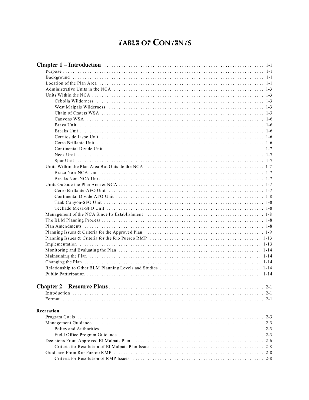 Table of Contents