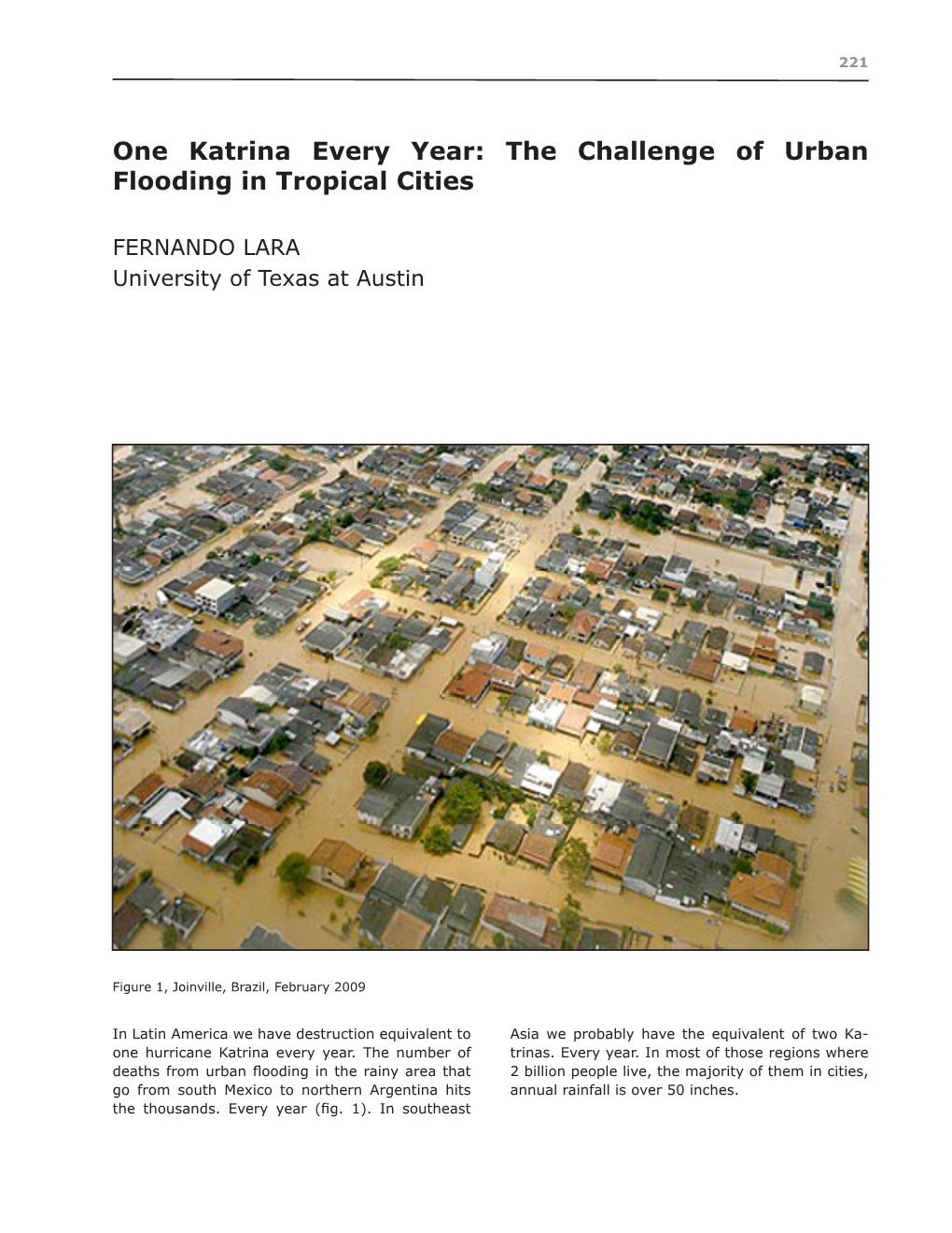 One Katrina Every Year: the Challenge of Urban Flooding in Tropical Cities