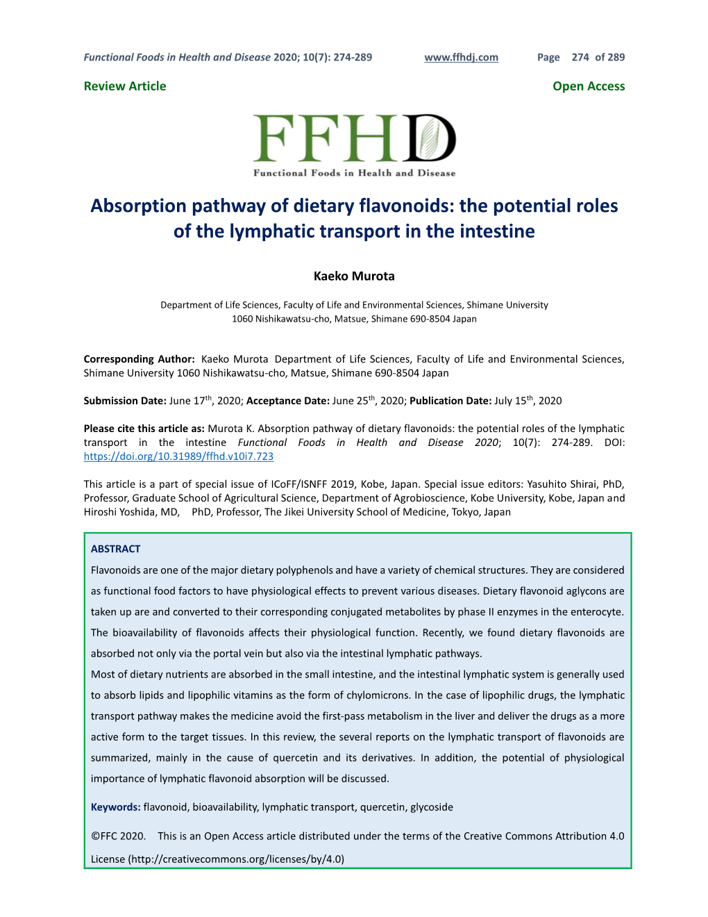 Absorption Pathway of Dietary Flavonoids: the Potential Roles of the Lymphatic Transport in the Intestine