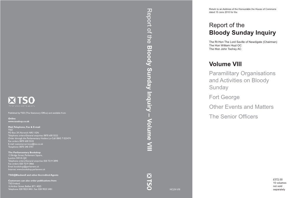 Volume VIII | the Report of the Bloody Sunday Inquiry HC 29