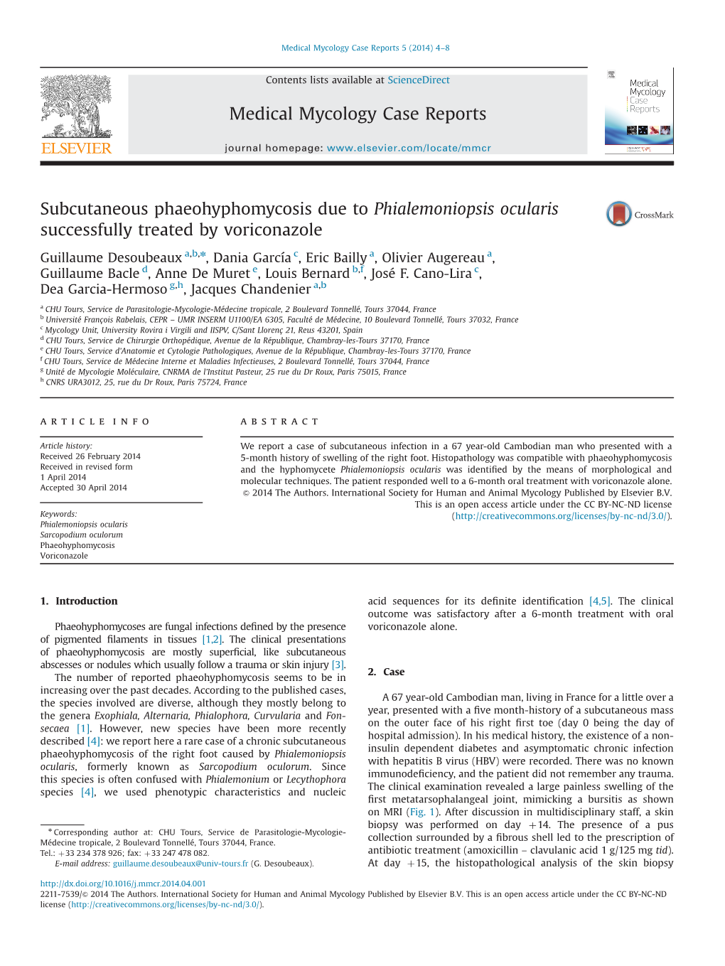 Subcutaneous Phaeohyphomycosis Due to Phialemoniopsis Ocularis Successfully Treated by Voriconazole