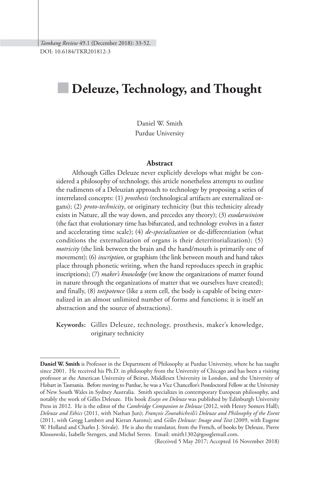Deleuze, Technology, and Thought