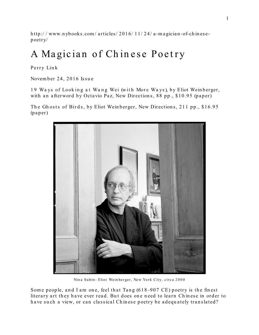 A Magician of Chinese Poetry