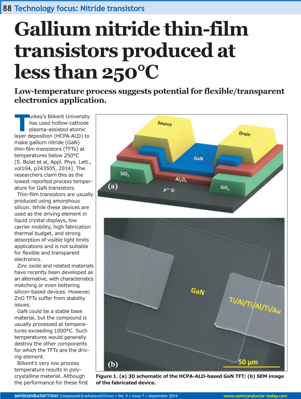 Gallium Nitride Thin-Film Transistors Produced at Less Than 250°C Low-Temperature Process Suggests Potential for Flexible/Transparent Electronics Application