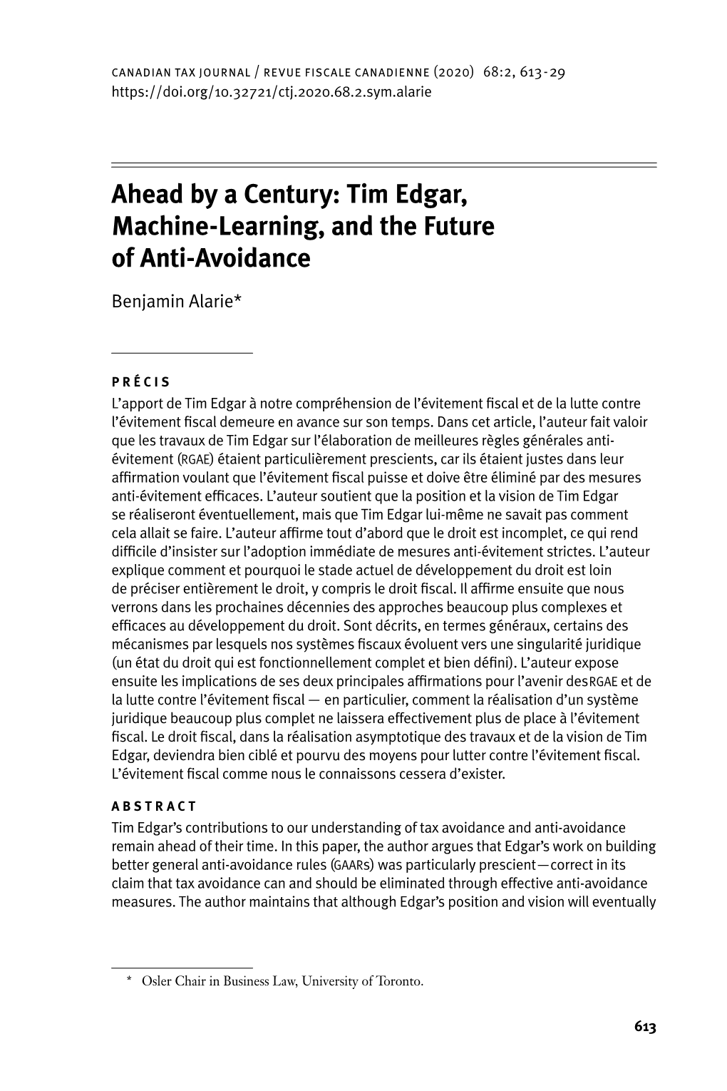 Ahead by a Century: Tim Edgar, Machine-Learning, and the Future of Anti-Avoidance