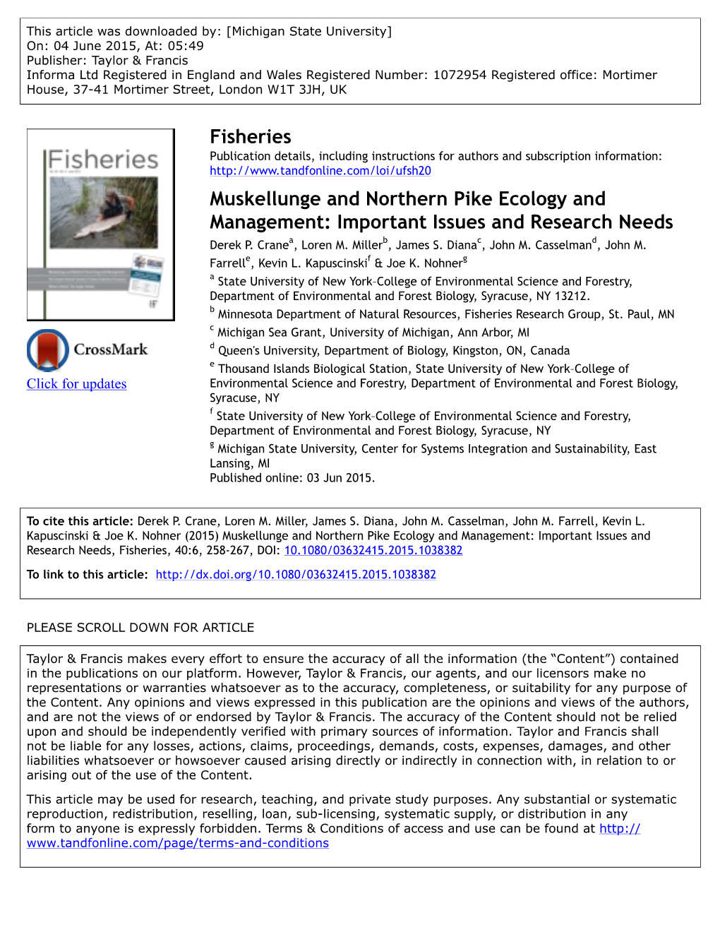 Fisheries Muskellunge and Northern Pike Ecology and Management