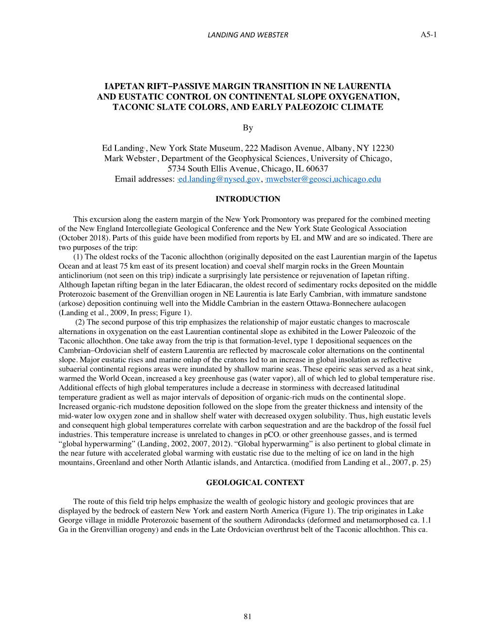 Iapetan Rift‒Passive Margin Transition in Ne Laurentia and Eustatic Control on Continental Slope Oxygenation, Taconic Slate Colors, and Early Paleozoic Climate