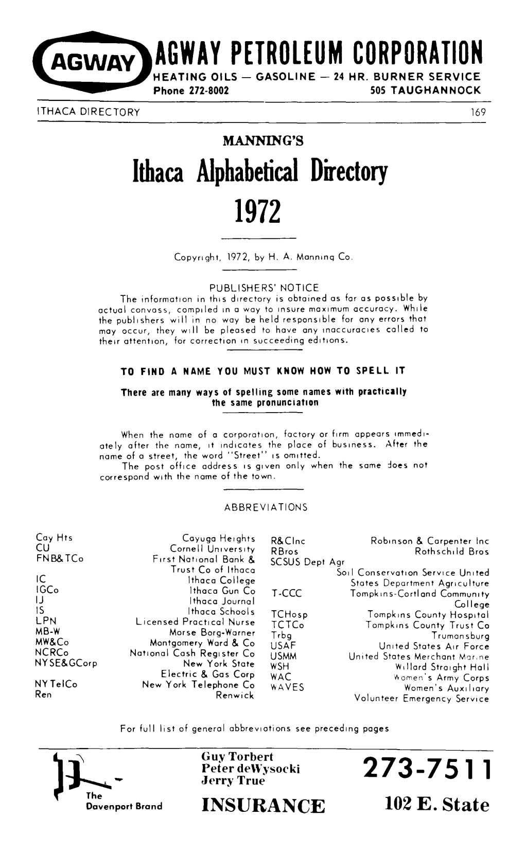 Ithaca Alphabetical Directory 1972