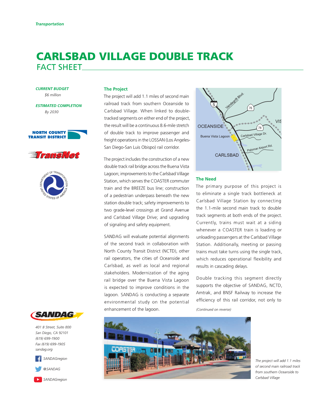 Carlsbad Village Double Track Fact Sheet