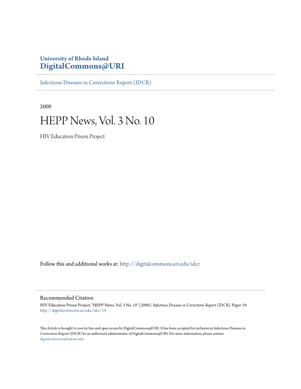 HEPP News, Vol. 3 No. 10 HIV Education Prison Project