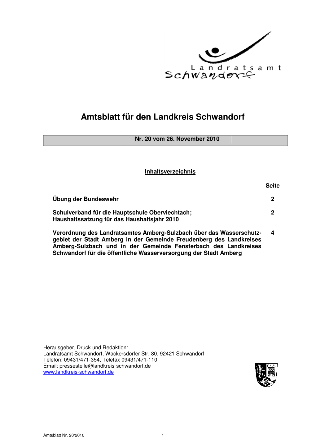 Amtsblatt Für Den Landkreis Schwandorf