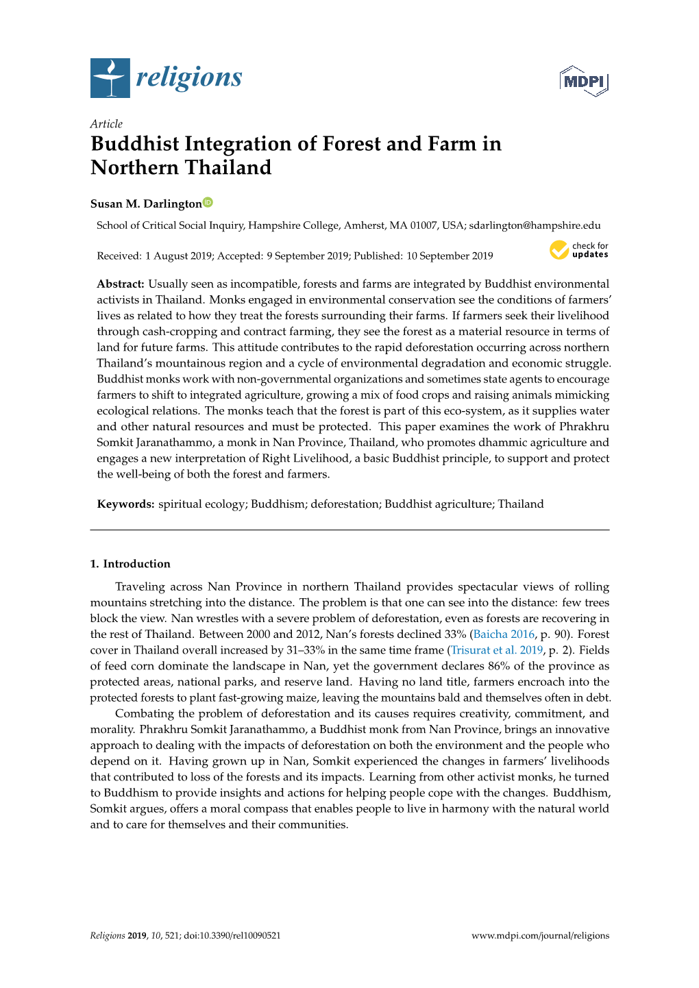 Buddhist Integration of Forest and Farm in Northern Thailand