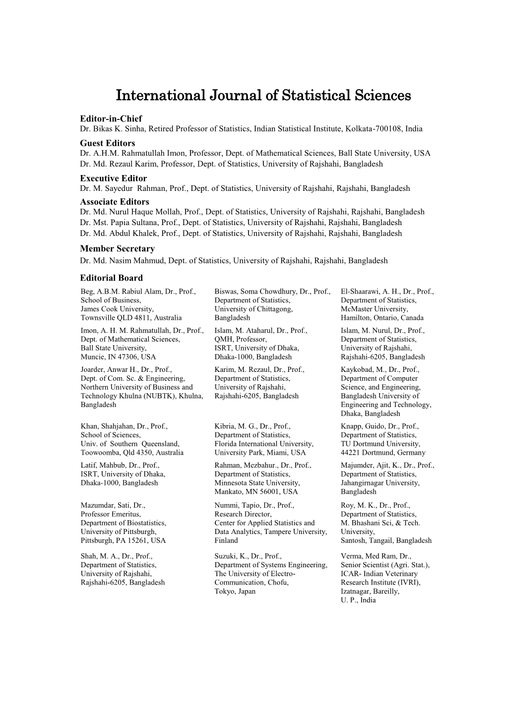 International Journal of Statistical Sciences