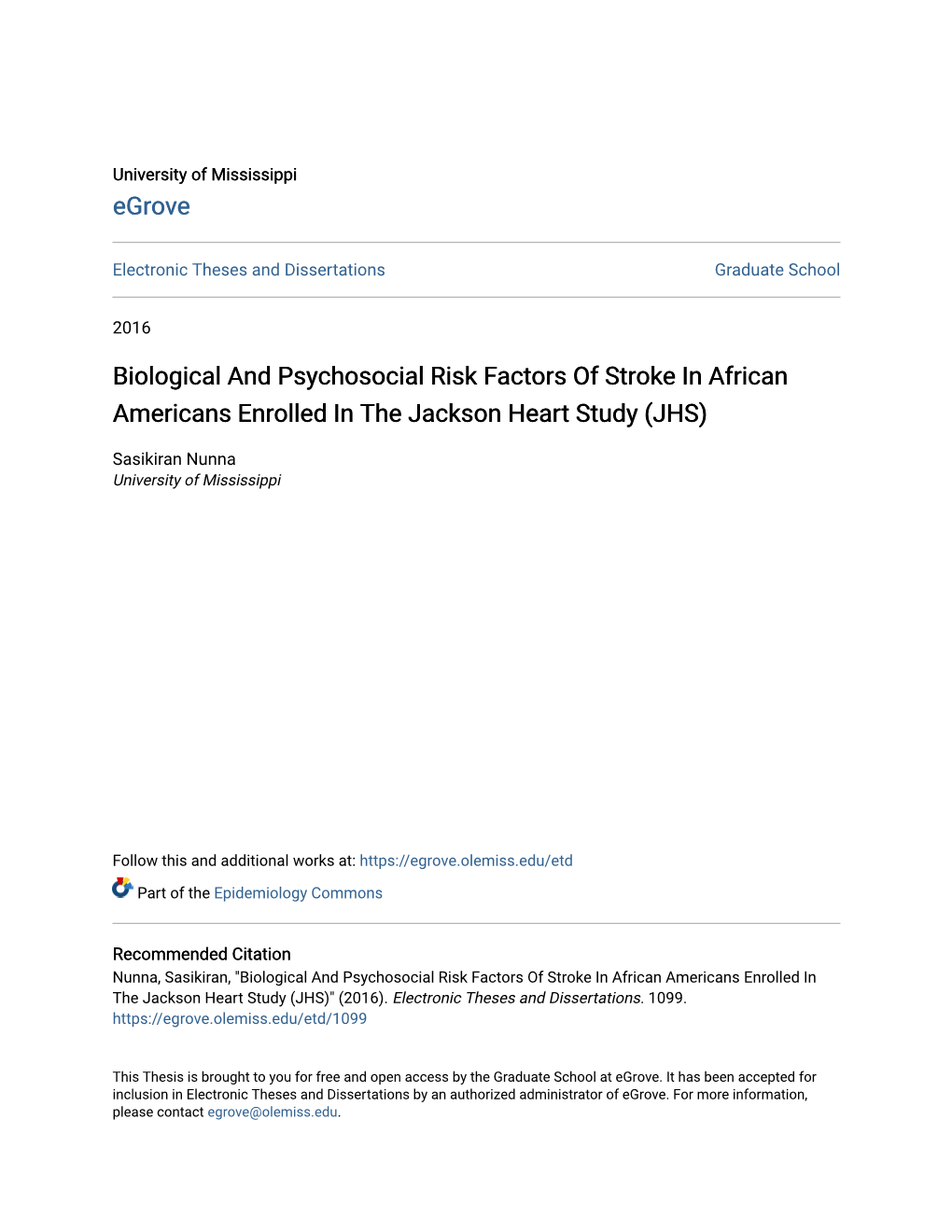 Biological and Psychosocial Risk Factors of Stroke in African Americans Enrolled in the Jackson Heart Study (JHS)