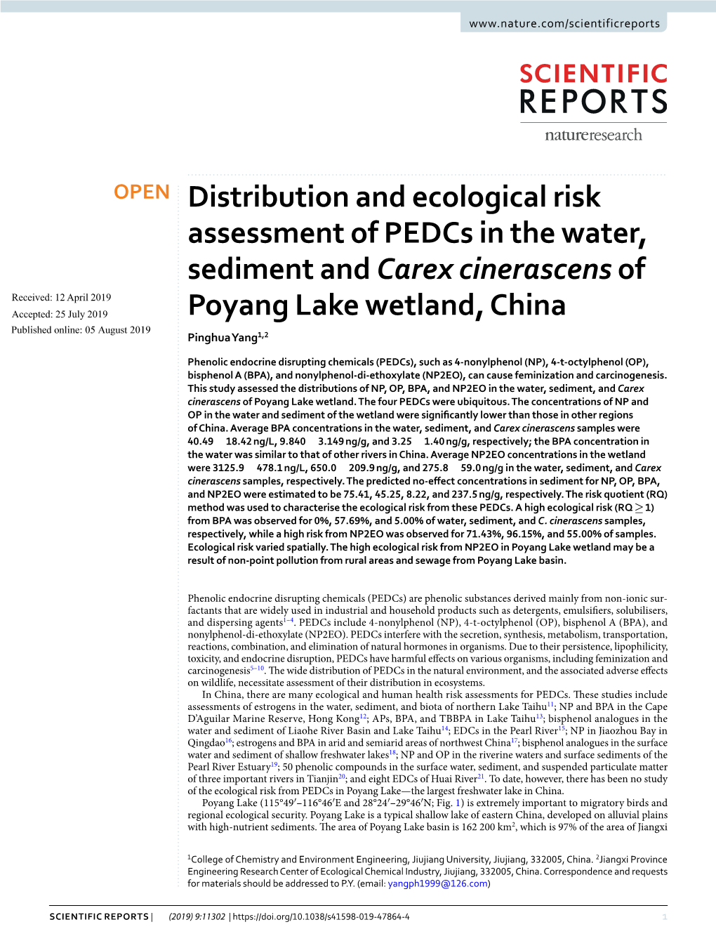 Distribution and Ecological Risk Assessment of Pedcs in the Water