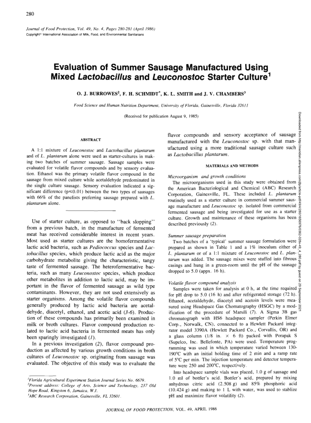 Evaluation of Summer Sausage Manufactured Using Mixed Lactobacillus and Leuconostoc Starter Culture1
