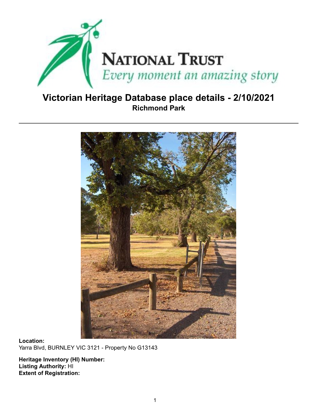 Victorian Heritage Database Place Details - 2/10/2021 Richmond Park