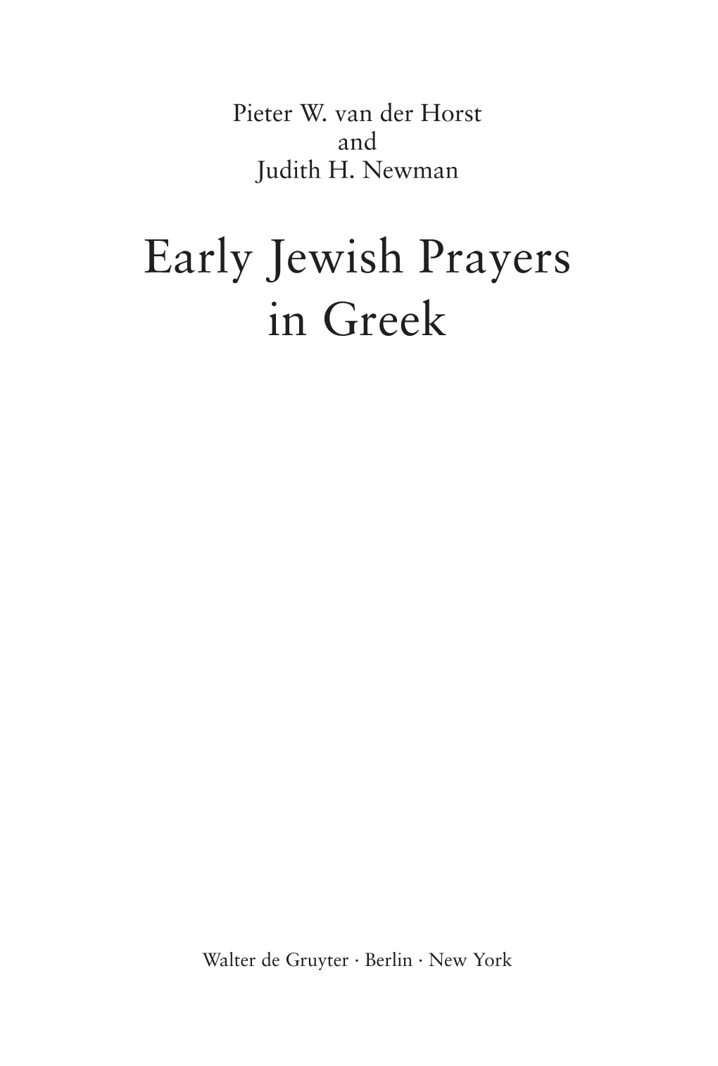 Early Jewish Prayers in Greek