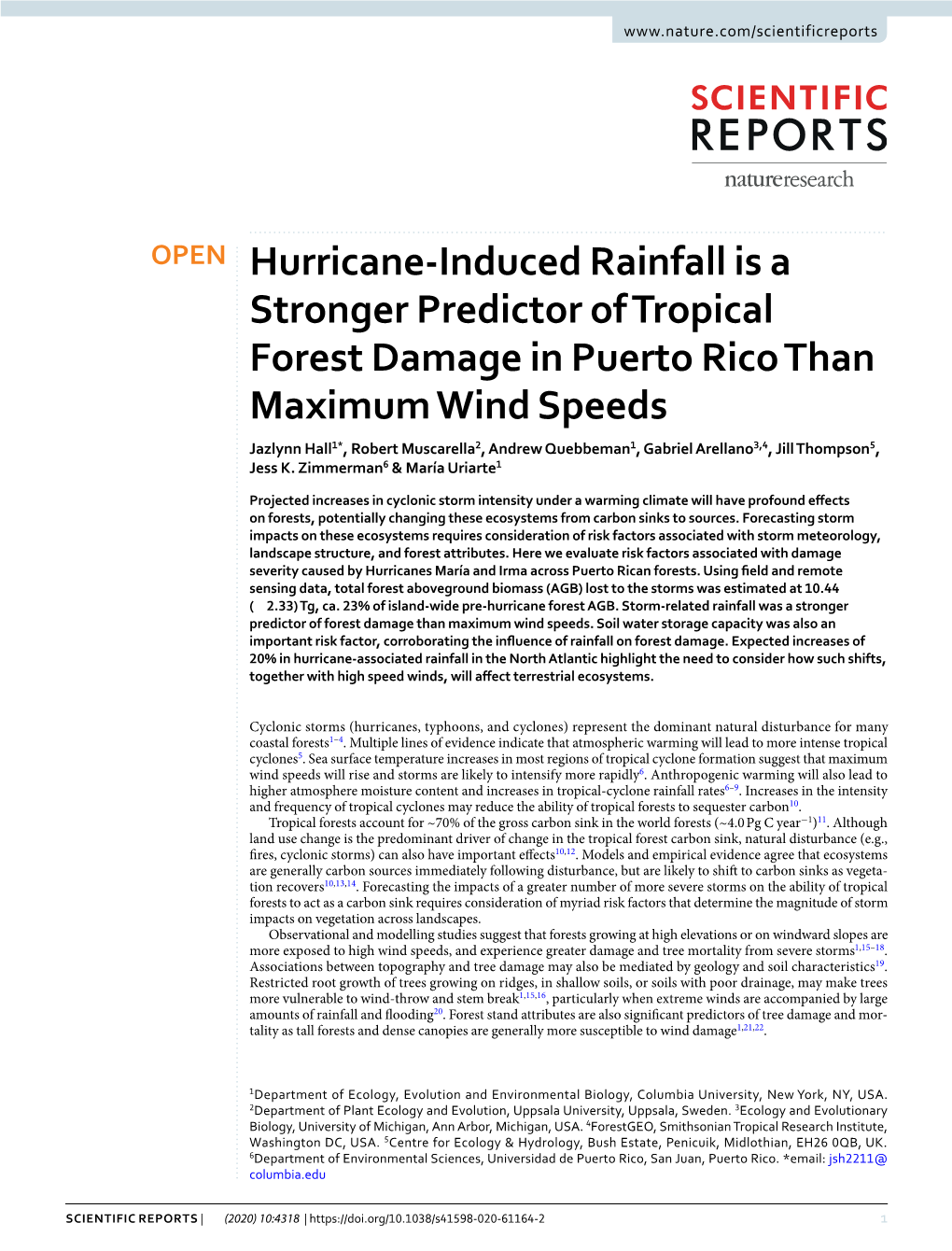 Hurricane-Induced Rainfall Is a Stronger Predictor of Tropical