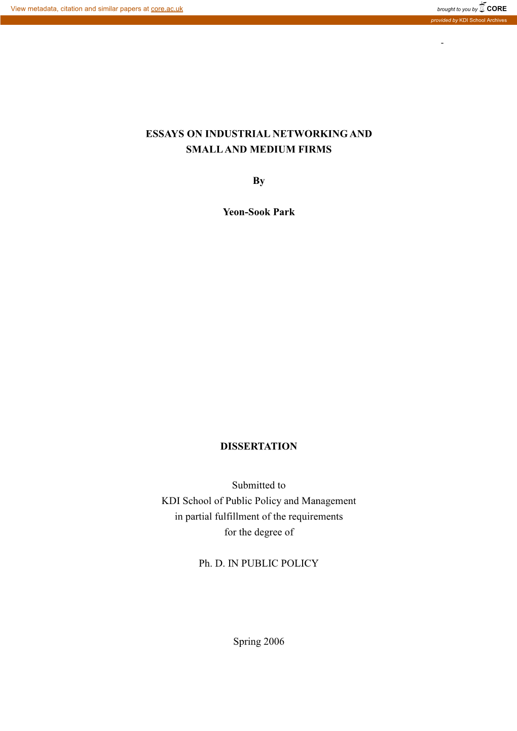 Essays on Industrial Networking and Small and Medium Firms