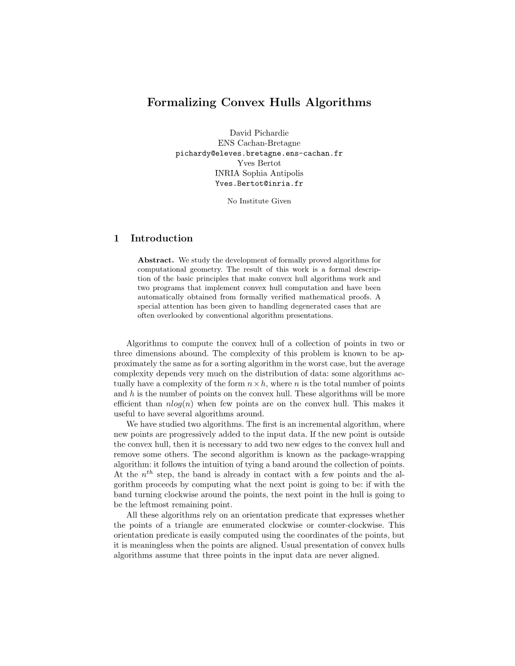 Formalizing Convex Hulls Algorithms