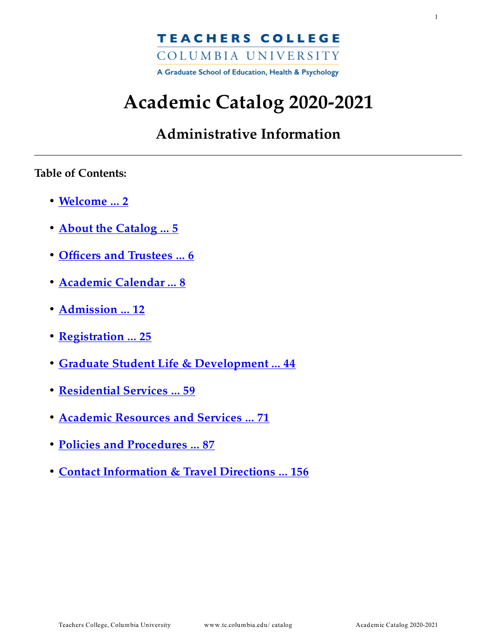 Academic Catalog 2020-2021 Administrative Information