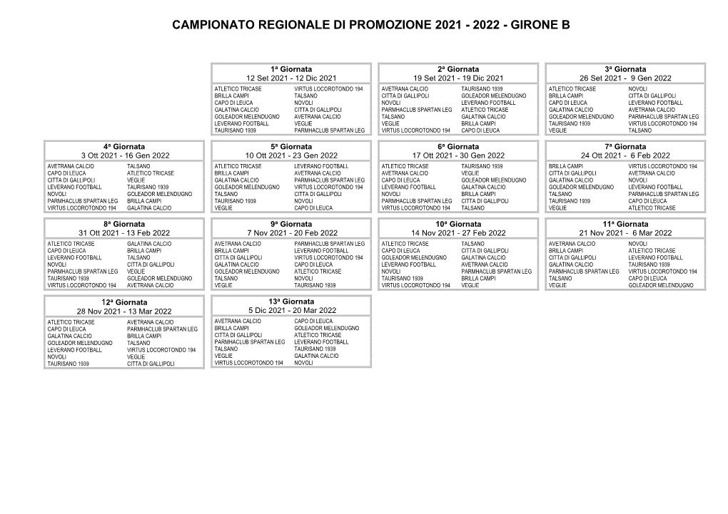 Campionato Regionale Di Promozione 2021 - 2022 - Girone B