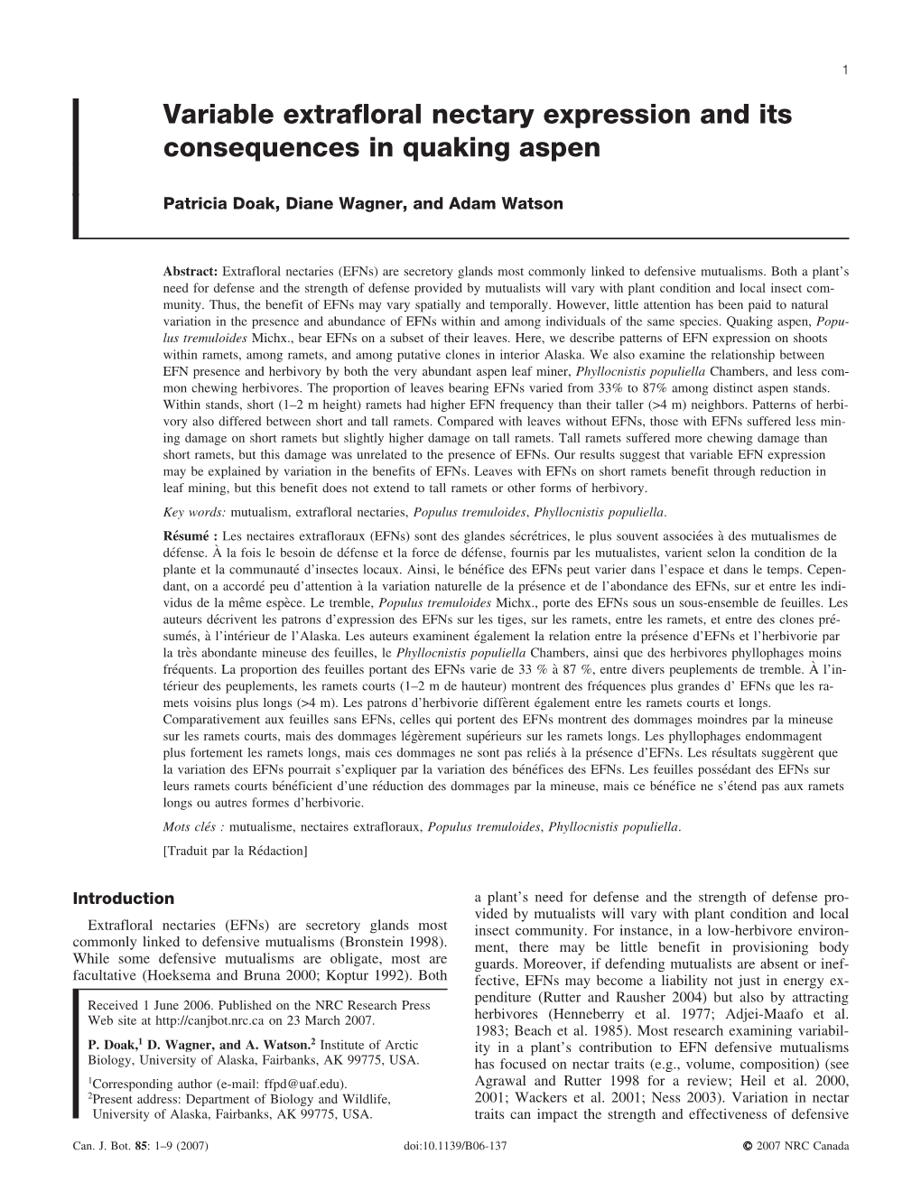 Variable Extrafloral Nectary Expression and Its Consequences in Quaking Aspen