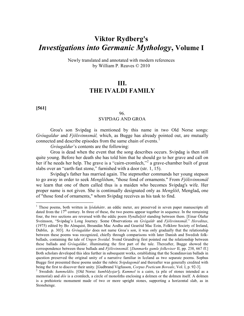 Investigations Into Germanic Mythology, Volume I