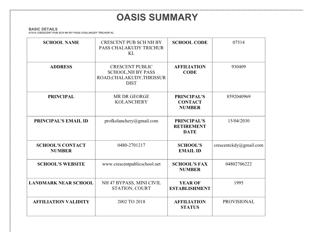 Oasis Summary